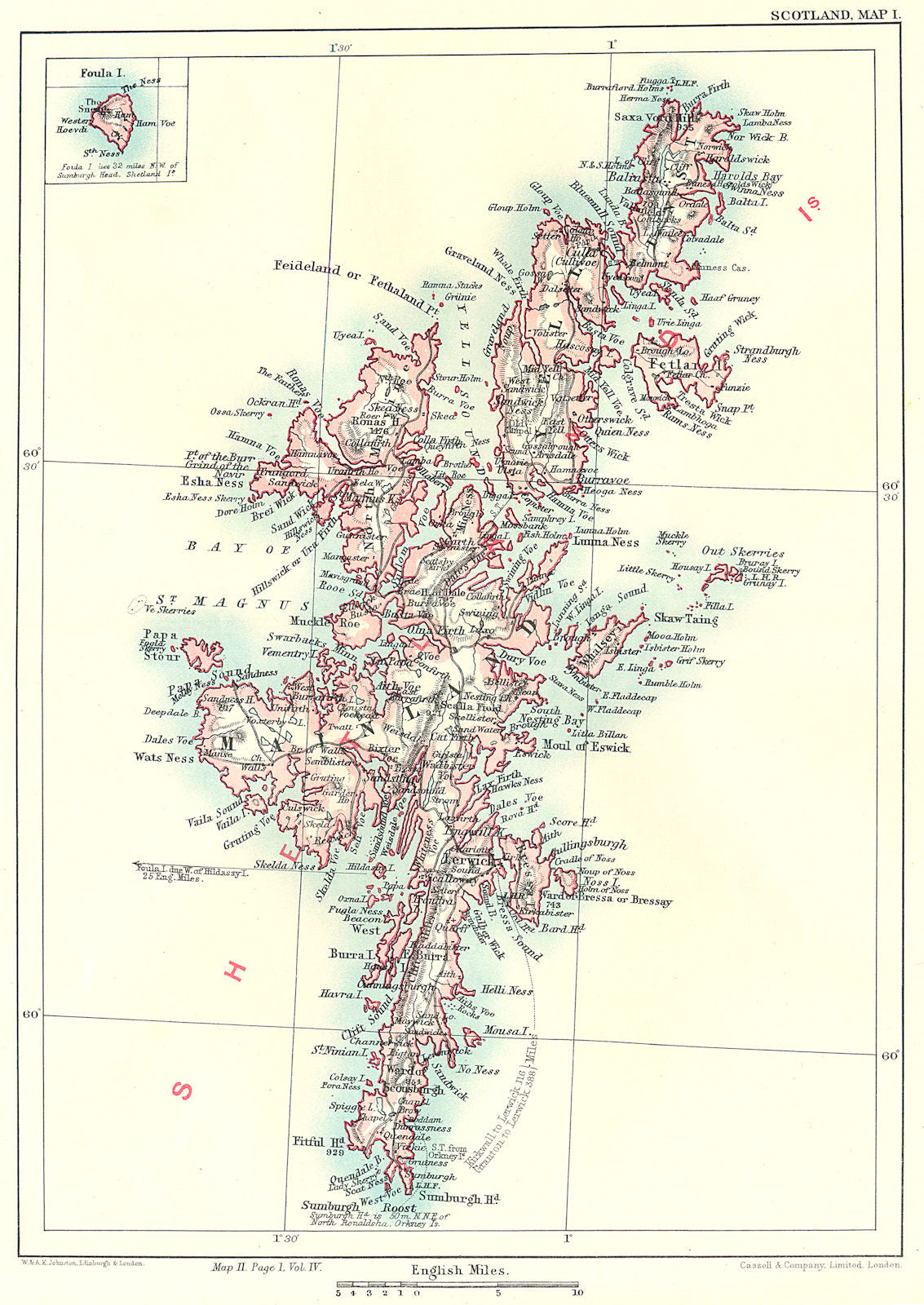 SHETLAND ISLANDS. Yell North Mavine Fetlar Lerwick Lunna Ness Sumburgh 1893 map